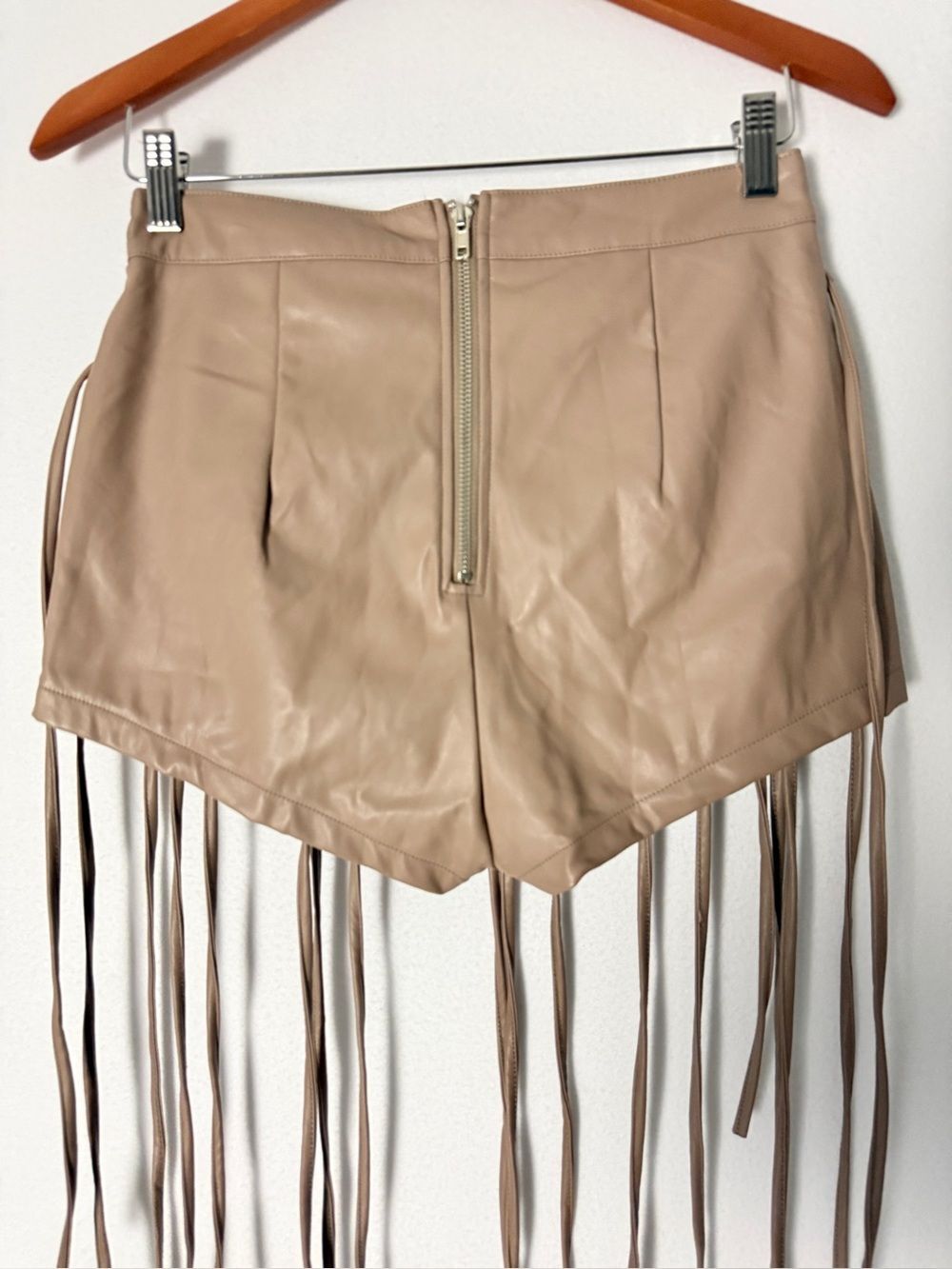 Hot & Delicious Tan Fringe High Waist Leather Shorts - Picture 4 of 9